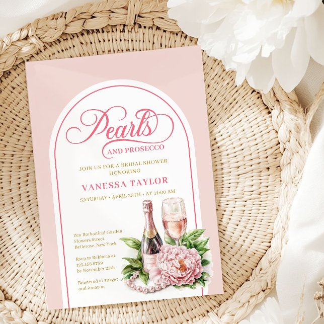 Moderne Cartes de Fête de Fiançailles Perles et Pr (Modern Pearls and Prosecco Shower Card Template)