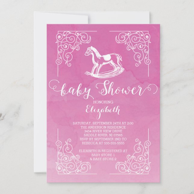 Moderne Cheval Filles Baby shower Invitation (Devant)