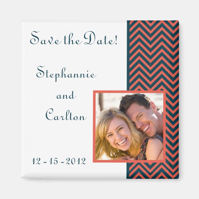 Moderne Chevron Neon Coral/Marine Magnet Faire-par (Devant)