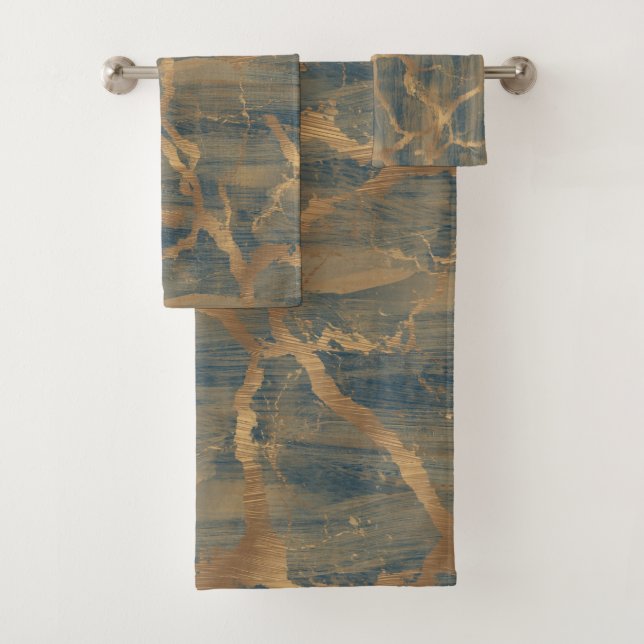Moderne Chic Abstrait Glamour Marbre Bleu Nuit & O (En situation)