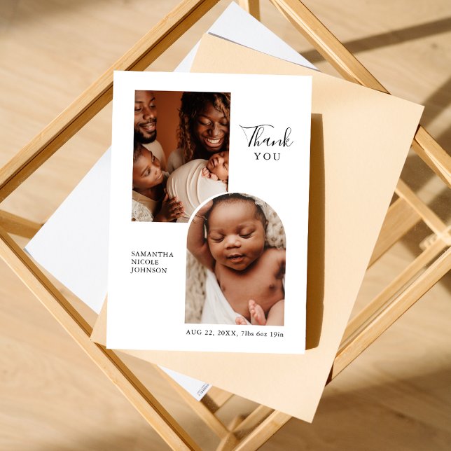 Moderne Chic Arch Inset Deux Faire-part photo Birt (Créateur téléchargé)