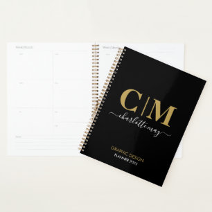 Moderne Chic Black Gold Monogramme Nom Entreprise
