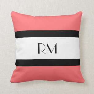 Moderne Chic Coral noir blanc Monogramme Coussin