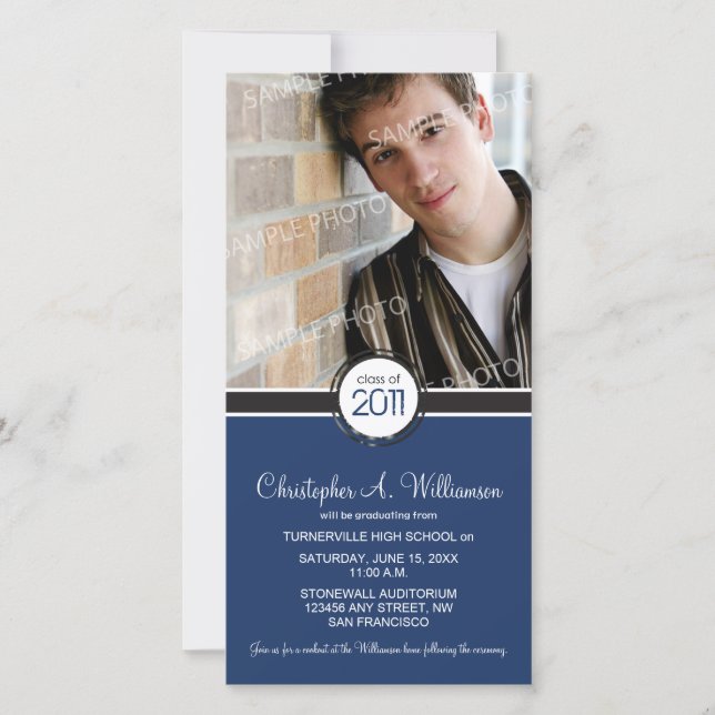 Moderne Chic Graduation Faire-part (marine) (Devant)