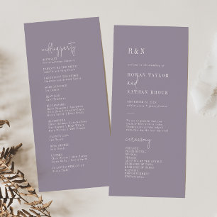 Moderne Chic Lavande Purple Plat Wedding Programme