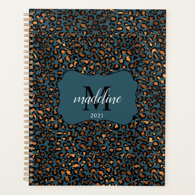 Moderne Chic Motif léopard Mongorammed Planner (Devant)