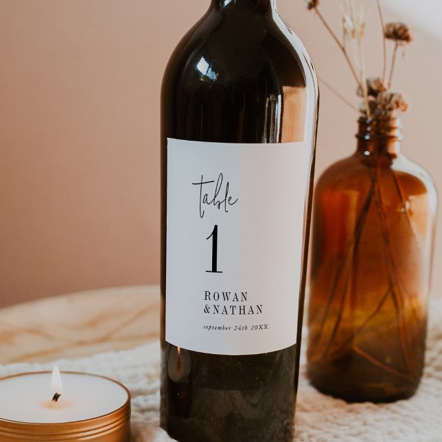 Moderne Chic Noir Blanc Table Numéro Vin Étiquette (Créateur téléchargé)