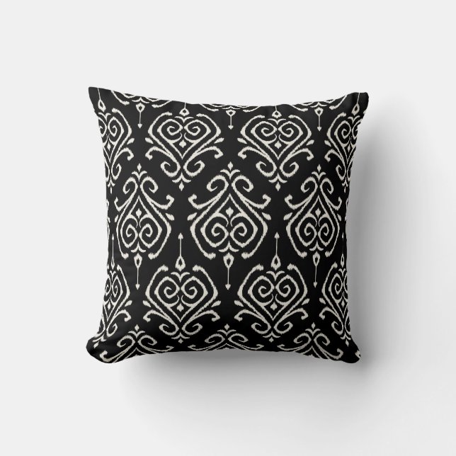 Moderne chic noir et blanc damask ikat coussin (Recto)