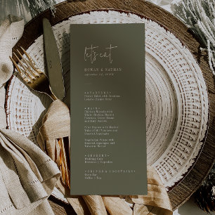 Moderne Chic Olive Green Mangeons le menu Mariage