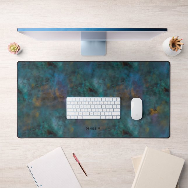 Moderne Chic Tie-Dye Vert Bleu Foncé Nom Personnal (Bureau 1)