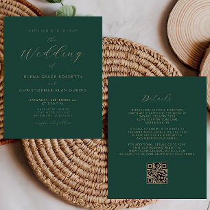 Moderne Code QR de mariage Vert Émeraude Écriture