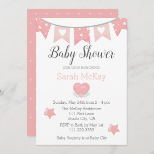 Moderne Coeur rose bébé fille Baby shower Invitati