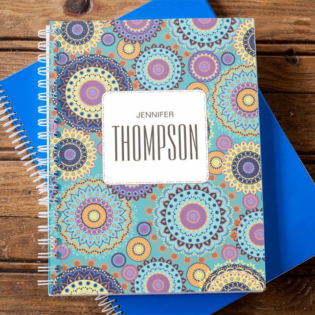 Moderne coloré Personnalisé Géométrique (Modern teal blue geometric personalized notebook.)