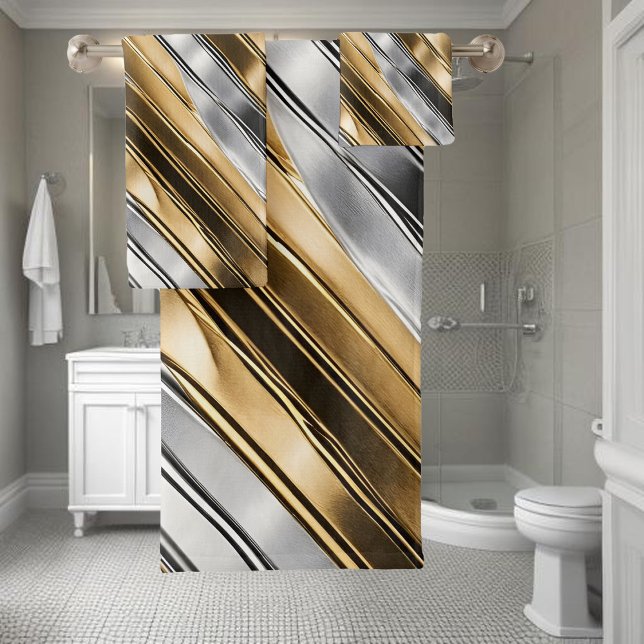 Moderne, cool, chic, motif rayé argent et or (Créateur téléchargé)