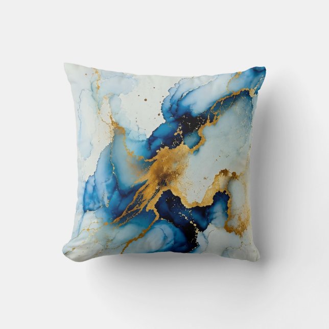 Moderne Coussin de Lancer Abstrait à l'Encre Alcoo (Recto)