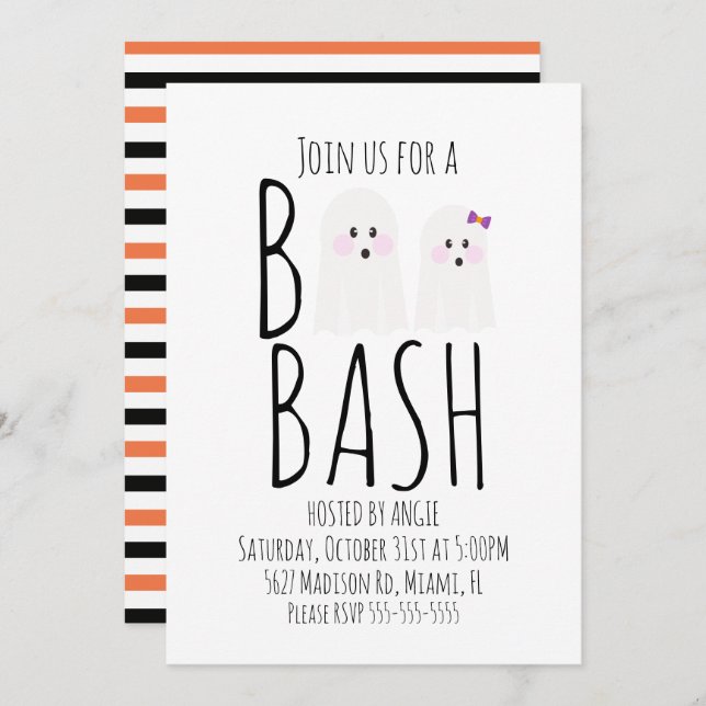 Moderne Cute Ghost Boo Halloween Bash Invitation (Devant / Derrière)