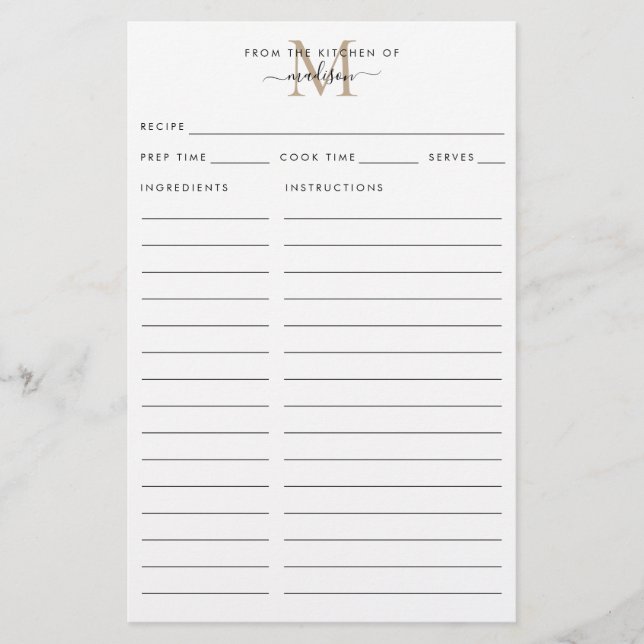 Moderne de la cuisine de l'or Monogramme Recette (Devant)