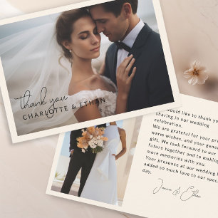 Moderne Elégant 2 Photos Mariage Merci Beige