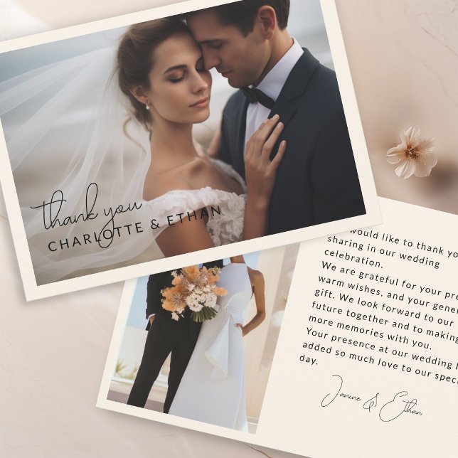Moderne Elégant 2 Photos Mariage Merci Beige (Créateur téléchargé)