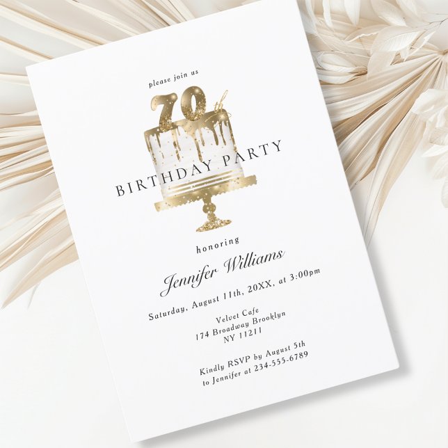 Moderne, élégant 70. invitation anniversaire (Modern, elegant, white, cake, 70. birthday invitation.)