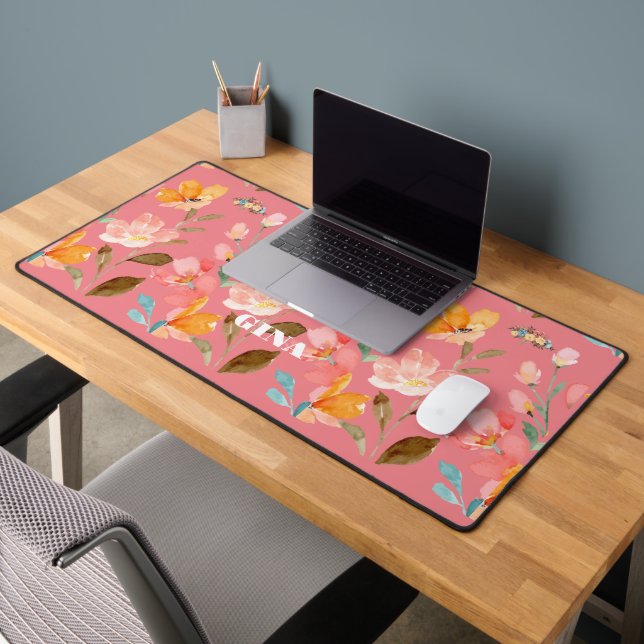  Moderne Élégant Aquarelle Rose  (Bureau 2)