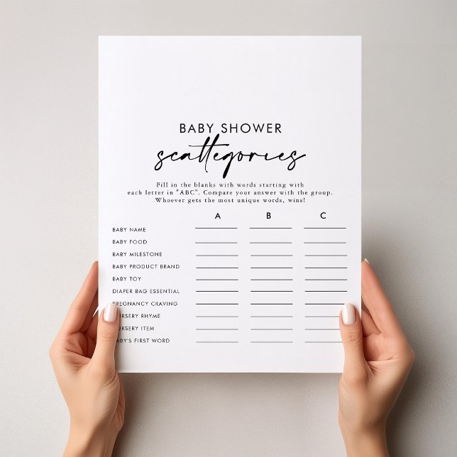 Moderne Elégant Baby shower Scattegories Jeu (Créateur téléchargé)