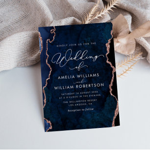 moderne élégant bleu marine et rose or mariage