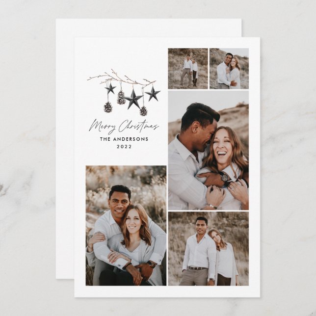 Moderne élégant botanique noir blanc stylé vacance (Devant / Derrière)