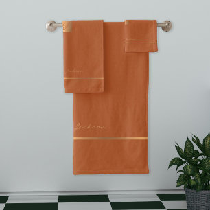 Moderne élégant brûlé orange monogrammed rayures