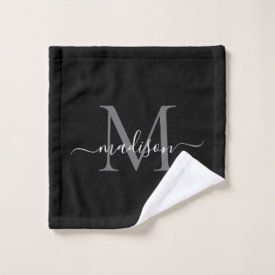 Moderne Élégant Chic Gris Noir Script Monogramme