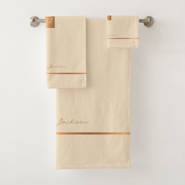 Moderne élégant crème or chic monogrammé rayures (En situation)
