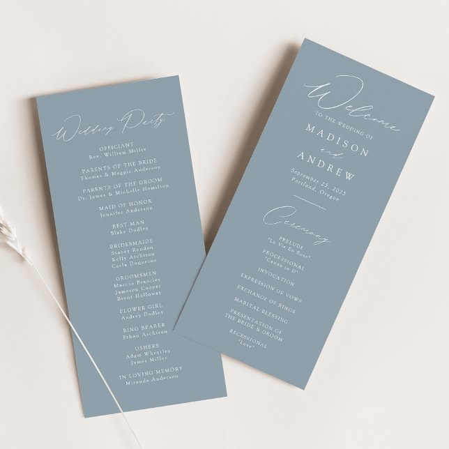 Moderne Elégant Dusty Blue Wedding Programme (Créateur téléchargé)