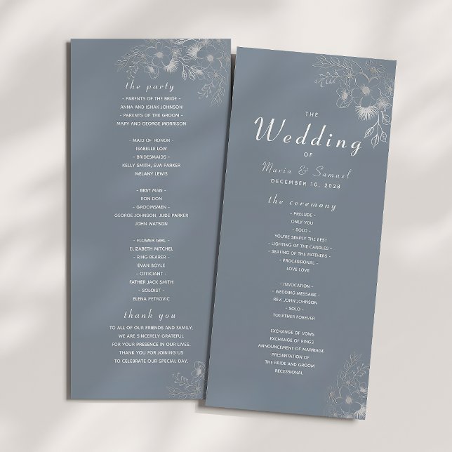 Moderne Elégant Dusty Blue Wedding Programme (Créateur téléchargé)
