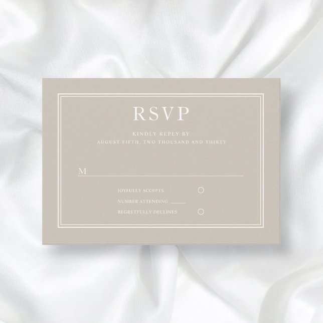Moderne Elégant Formal Taupe Beige Mariage RSVP (Créateur téléchargé)