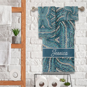 Moderne Elégant gris argenté Turquoise Blue Swirl