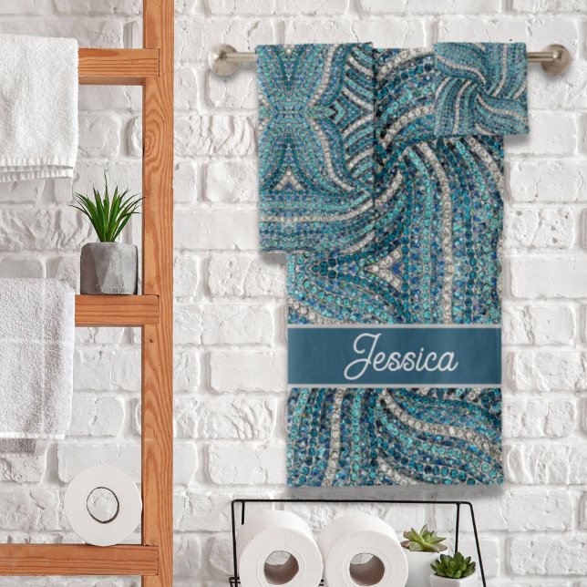 Moderne Elégant gris argenté Turquoise Blue Swirl (Modern Elegant Silver Grey Turquoise Blue Swirl Bath Towel Set)