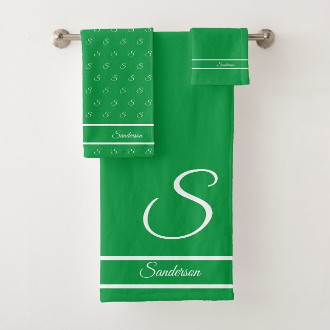 Moderne élégant Kelly Vert et Blanc Monogramme (En situation)