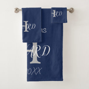 Moderne Elégant Monogramme Marine Bleu Blanc Maria