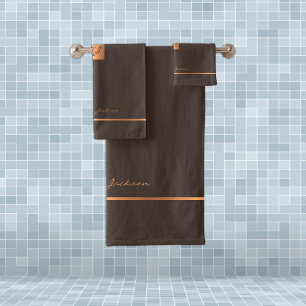 Moderne élégant or brun chic rayures monogrammées