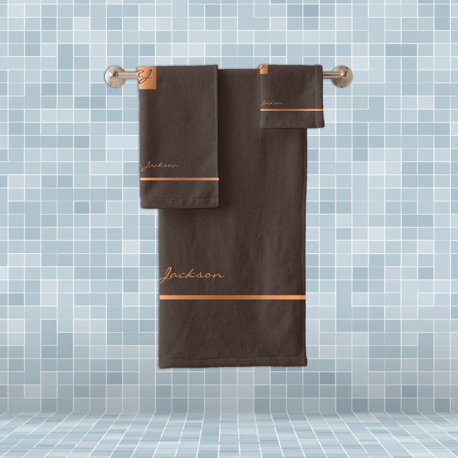 Moderne élégant or brun chic rayures monogrammées (Créateur téléchargé)