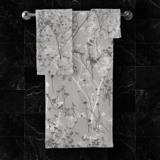 Moderne Élégant Résumé Gris Blanc Fleurs sauvages (Créateur téléchargé)