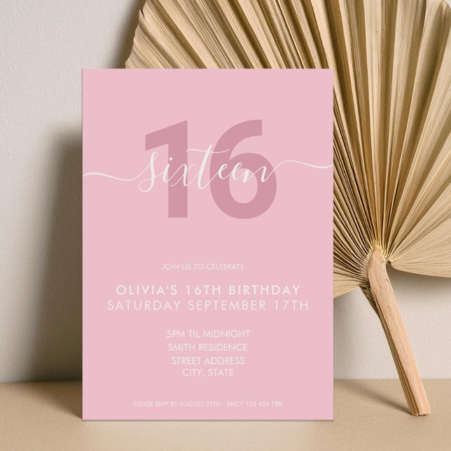 Moderne Elégant rose 16e anniversaire Invitation (Créateur téléchargé)