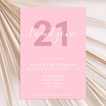 Moderne Élégant rose 21ème anniversaire Invitation<br><div class="desc">Invitation moderne féminine rose féminin 21e anniversaire. Conception minimaliste de modèle d'invitation de 21e anniversaire avec élégante calligraphie écriture manuscrite.</div>