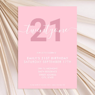 Moderne Élégant rose 21ème anniversaire Invitation