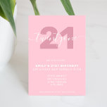 Moderne Élégant rose 21ème anniversaire Invitation<br><div class="desc">Invitation moderne féminine rose féminin 21e anniversaire. Conception minimaliste de modèle d'invitation de 21e anniversaire avec élégante calligraphie écriture manuscrite.</div>