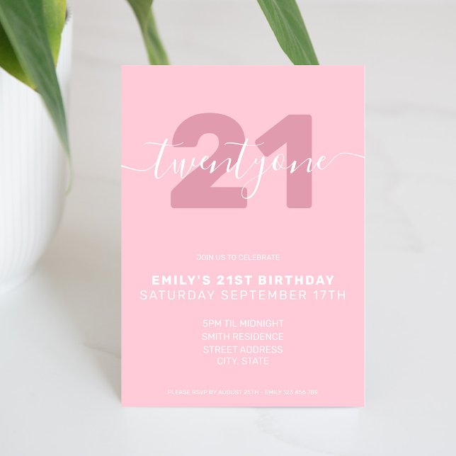 Moderne Élégant rose 21ème anniversaire Invitation (Créateur téléchargé)