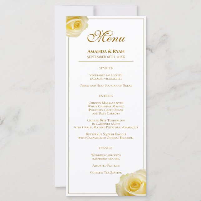 Moderne Elégant Rose Jaune Floral Menu Mariage (Devant)