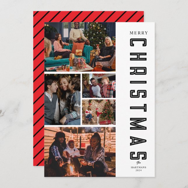 Moderne Élégante Carte de Noël à Cinq Photos en No (Devant / Derrière)