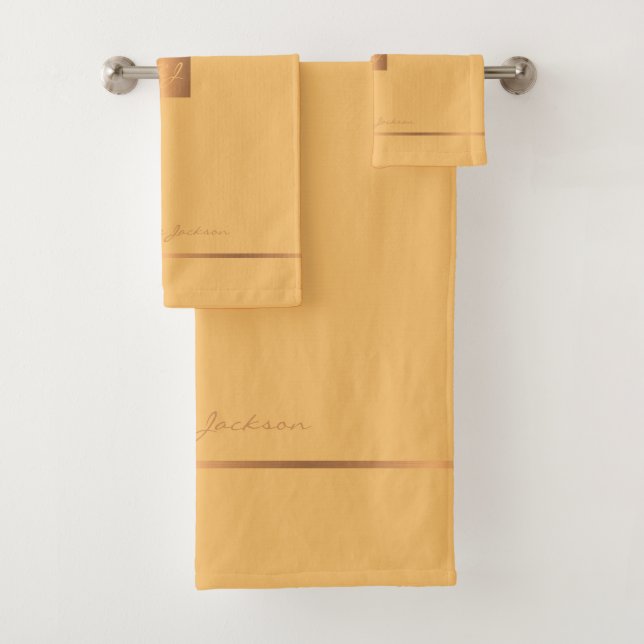 Moderne élégante jaune chic rayures monogrammées (En situation)