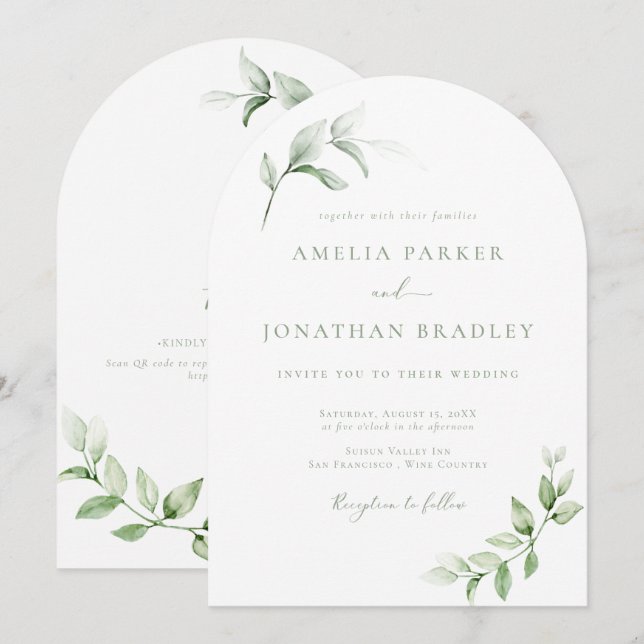 Moderne Elégante Verdure Mariage Invitations (Devant / Derrière)